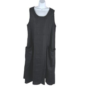 Lintico Linen Dress 2XL‎ Black Sleeveless Solid Pockets Lagenlook NWT DR-1779